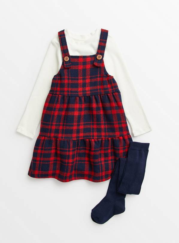 Red Check Pinafore, Top & Tights 1.5-2 years